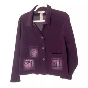 Sweet Jessie Blazer Top Size 12 Purple Suede Look Pocket Button Up Long Sleeves